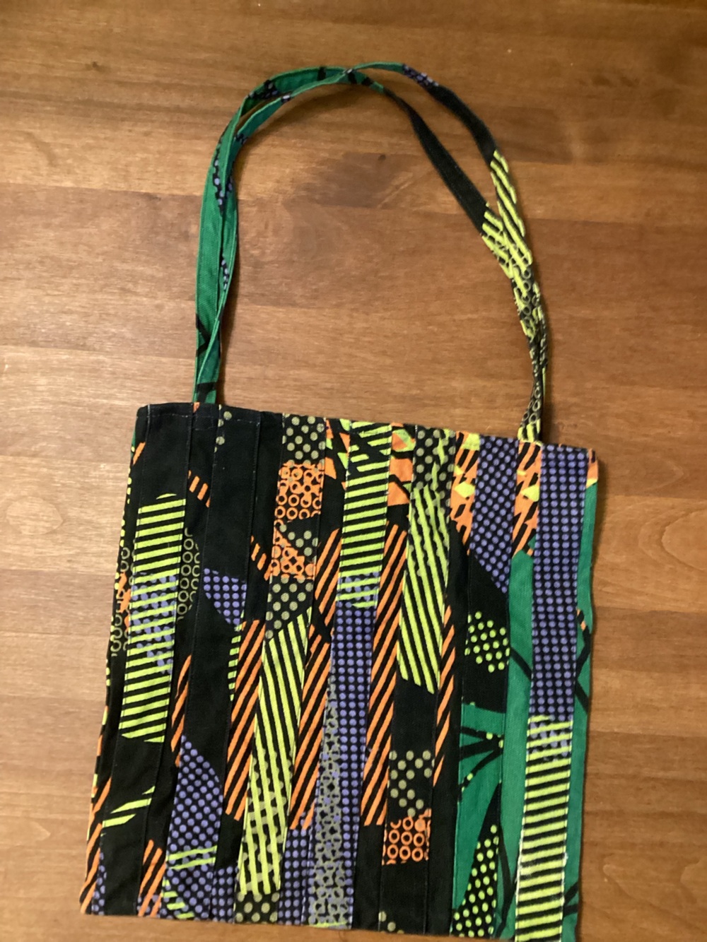 Women's Colorblock Patterned Tote Bag in Black, Green, Orange and Purple